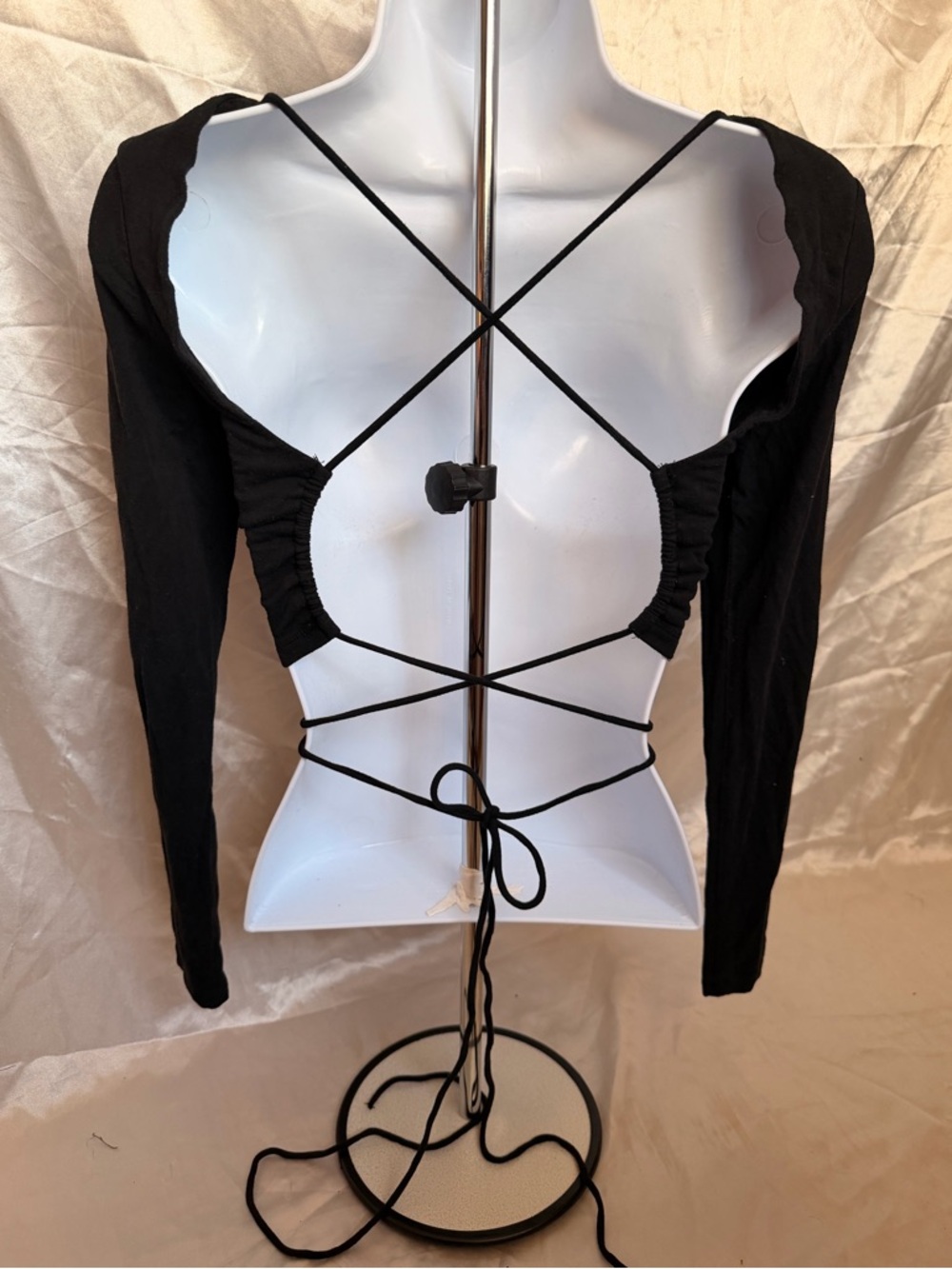 Black Long-Sleeve Lace-Up Open-Back Crop Top